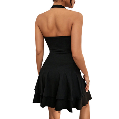 Slim Halter-neck Dress Ins Fashion Sleeveless Backless Ruffled Short Dresses Summer Clothing For Women