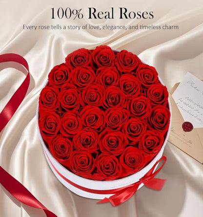 27 Preserved Roses in Suede Box - Eternal Red Rose for Her, Fresh Forever Flowers Gifts for Woman Wife Girlfriend on Valentine's Day, Birthday, Anniversary, Mother's Day