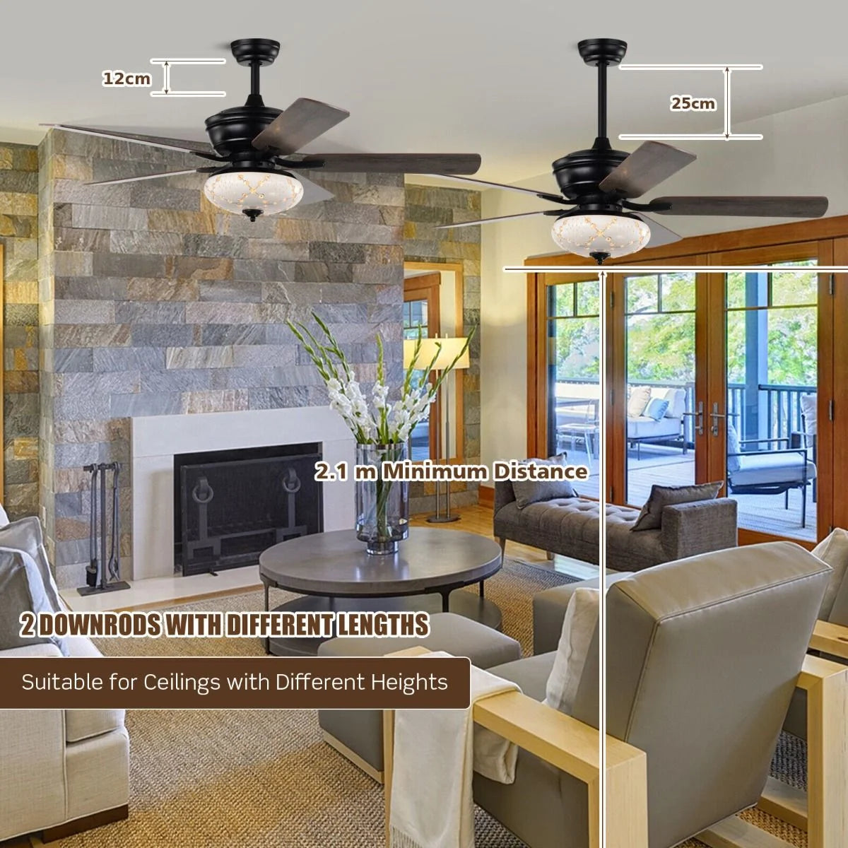 Ceiling Fan with Integrated Lighting and Remote Control for Bedrooms and Living Rooms