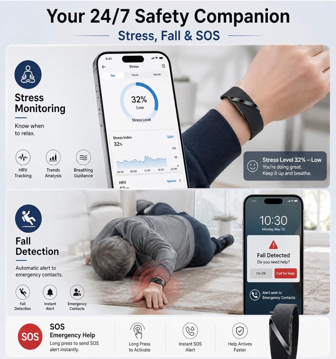 Health Fitness Tracker Smart Band AI Sleep Heart Rate Monitor