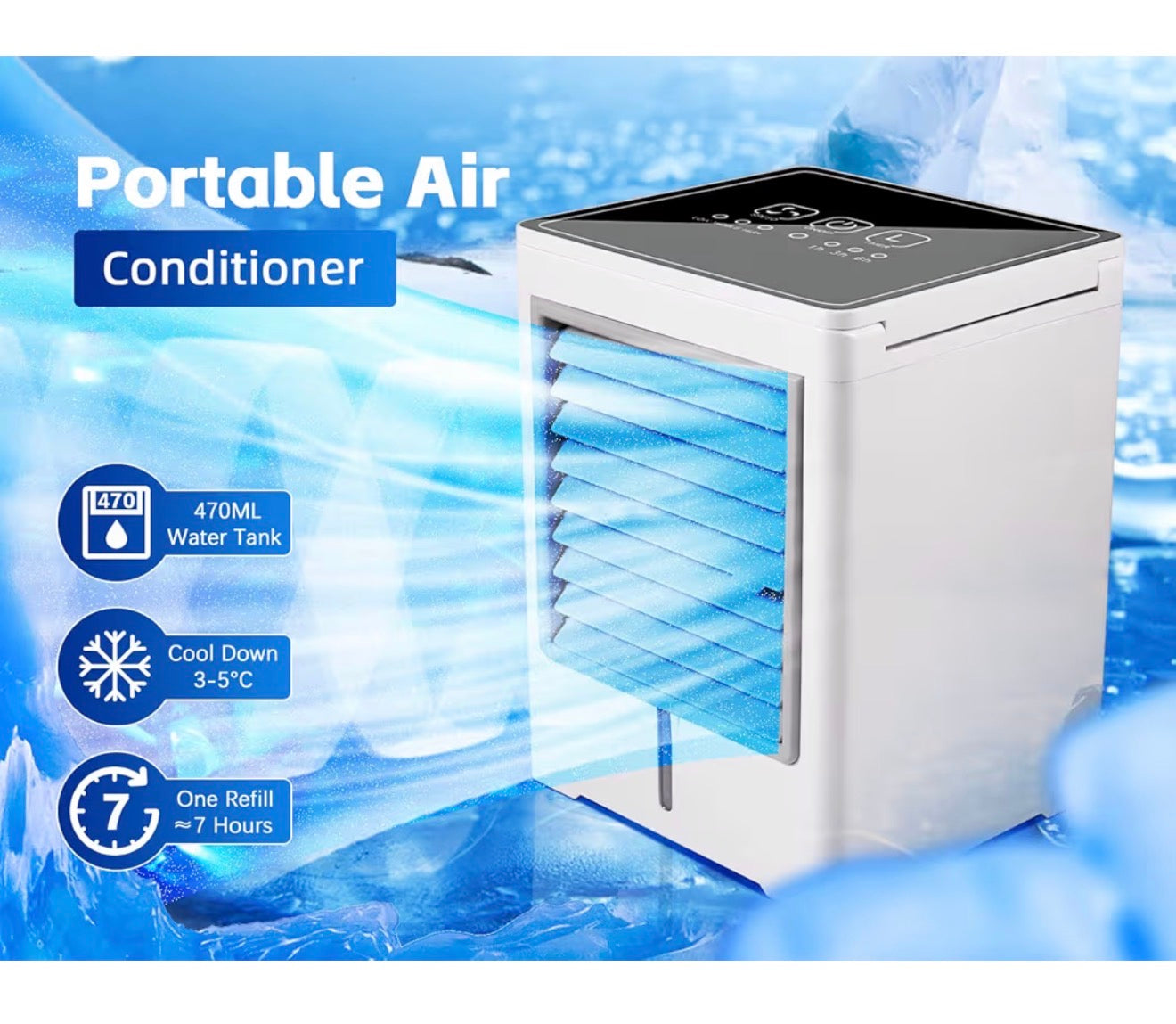 Portable Air Cooler 470ml Mini Air Conditioner USB Rechargeable