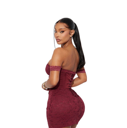 Kiss Goodbye Lace Mini Dress Burgundy