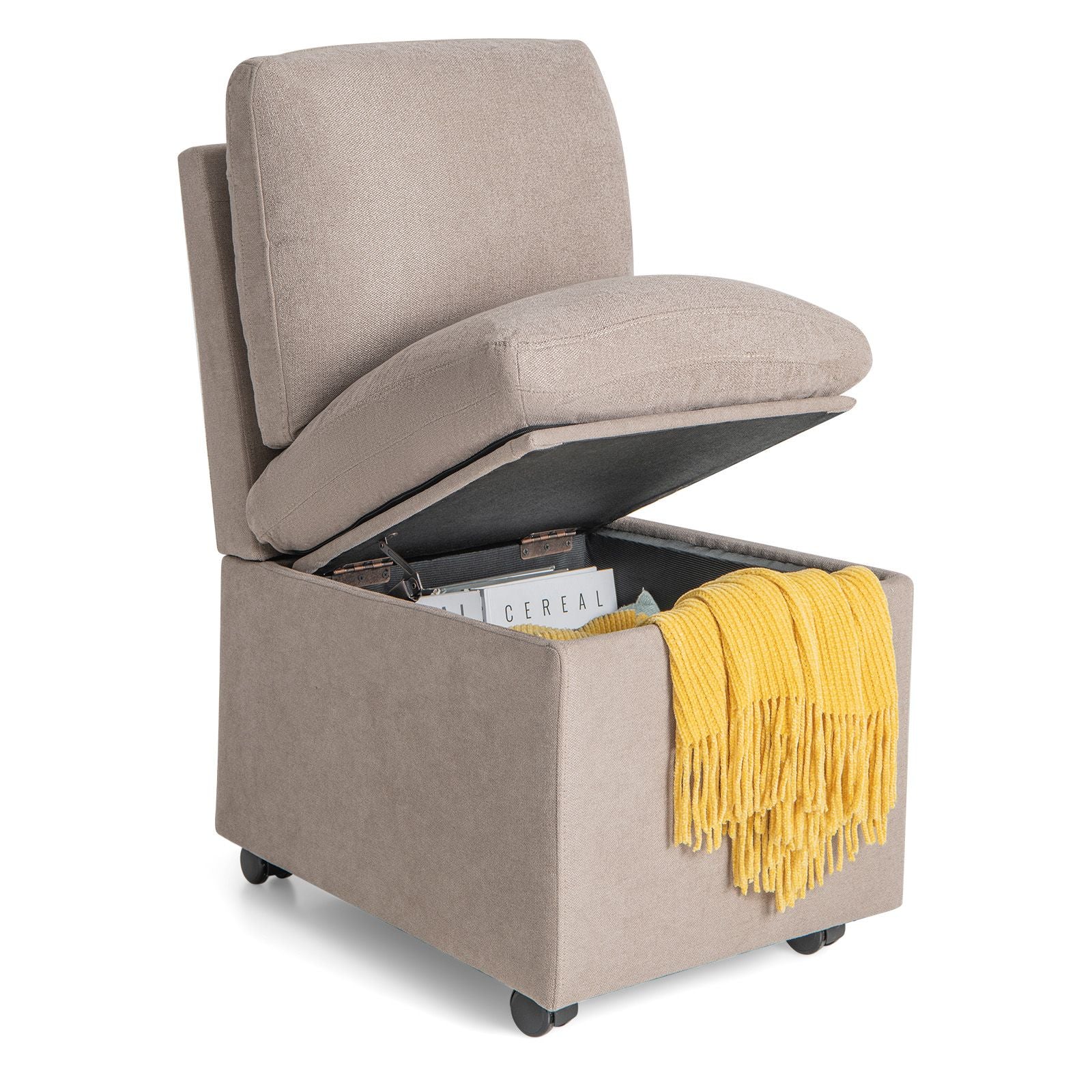 Stylish Grey Armless Accent Chair with Hidden Storage and Comfortable Cushions