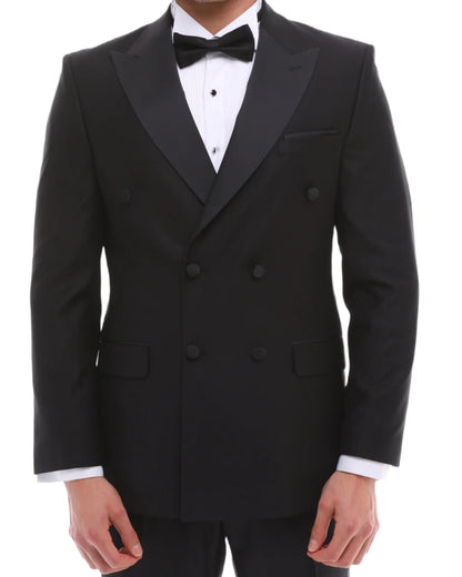 Men'S ANTIQUE Black Double Breasted Suit - Black Tuxedo