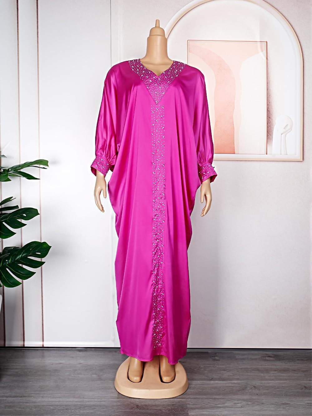 African Dresses for Women Fashion Beading Rhinestone Kaftan Maxi Dress