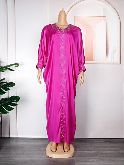 African Dresses for Women Fashion Beading Rhinestone Kaftan Maxi Dress