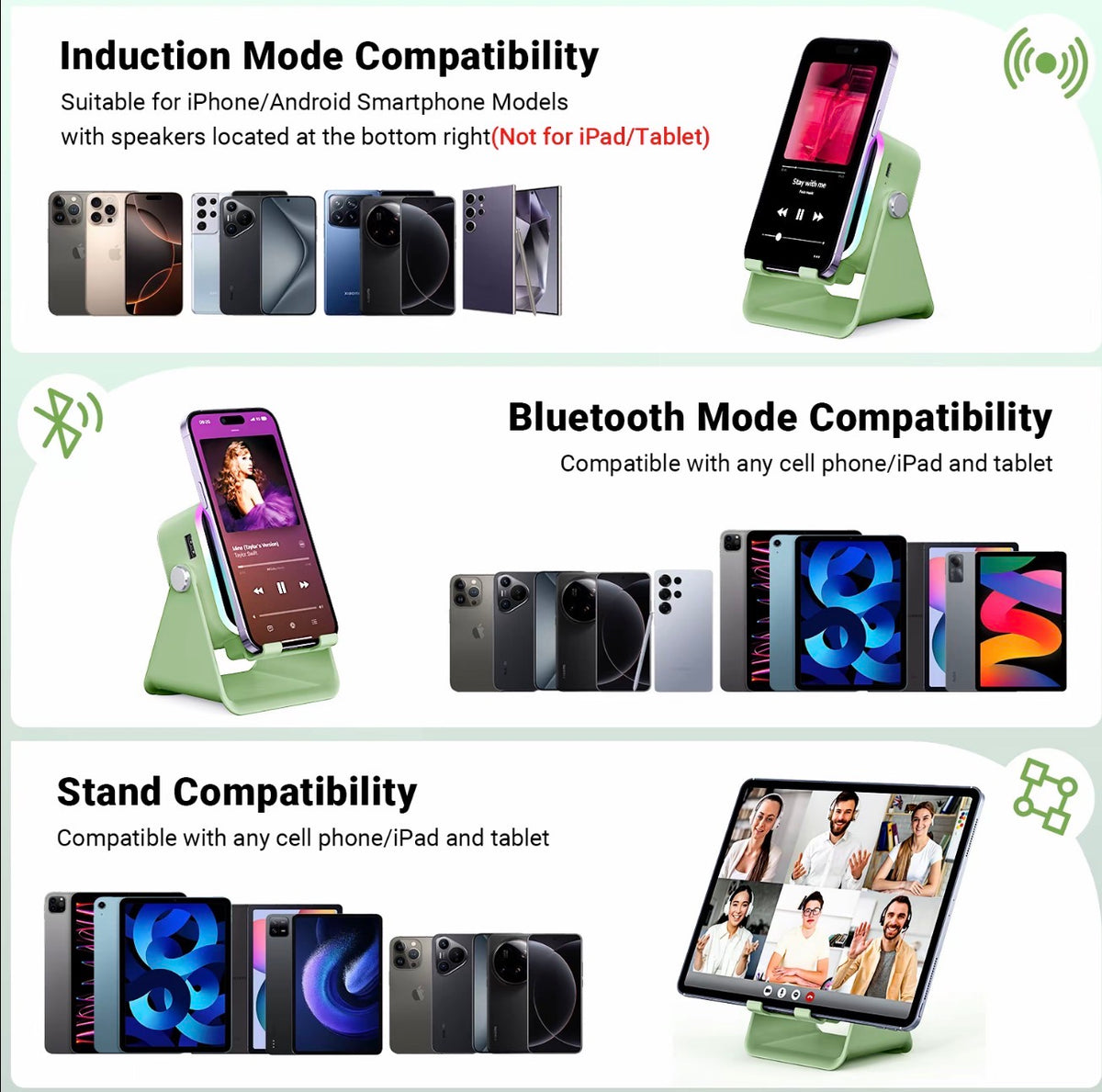 VOMA 5 in 1 Wireless Charger Speaker Stand 3500mAh RGB Adjustable