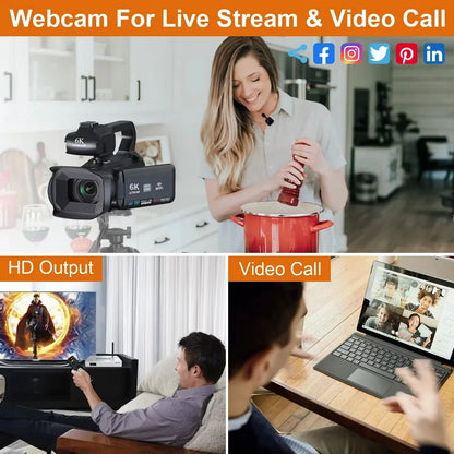 6K Professional Video Camera for Photography 18X Digital Zoom Night Vision Vlogging Camera 64MP Wifi Livestream Webcam Camcorder