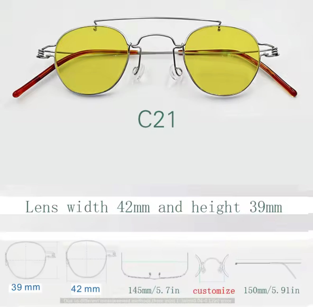 Retro style handmade screw free UV400 polygonal sunglasses ultra light vintage fashion double nose bridge sunnies