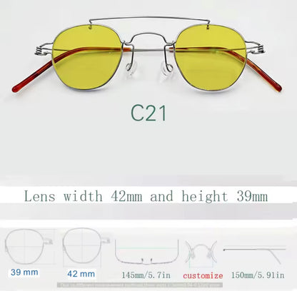 Retro style handmade screw free UV400 polygonal sunglasses ultra light vintage fashion double nose bridge sunnies
