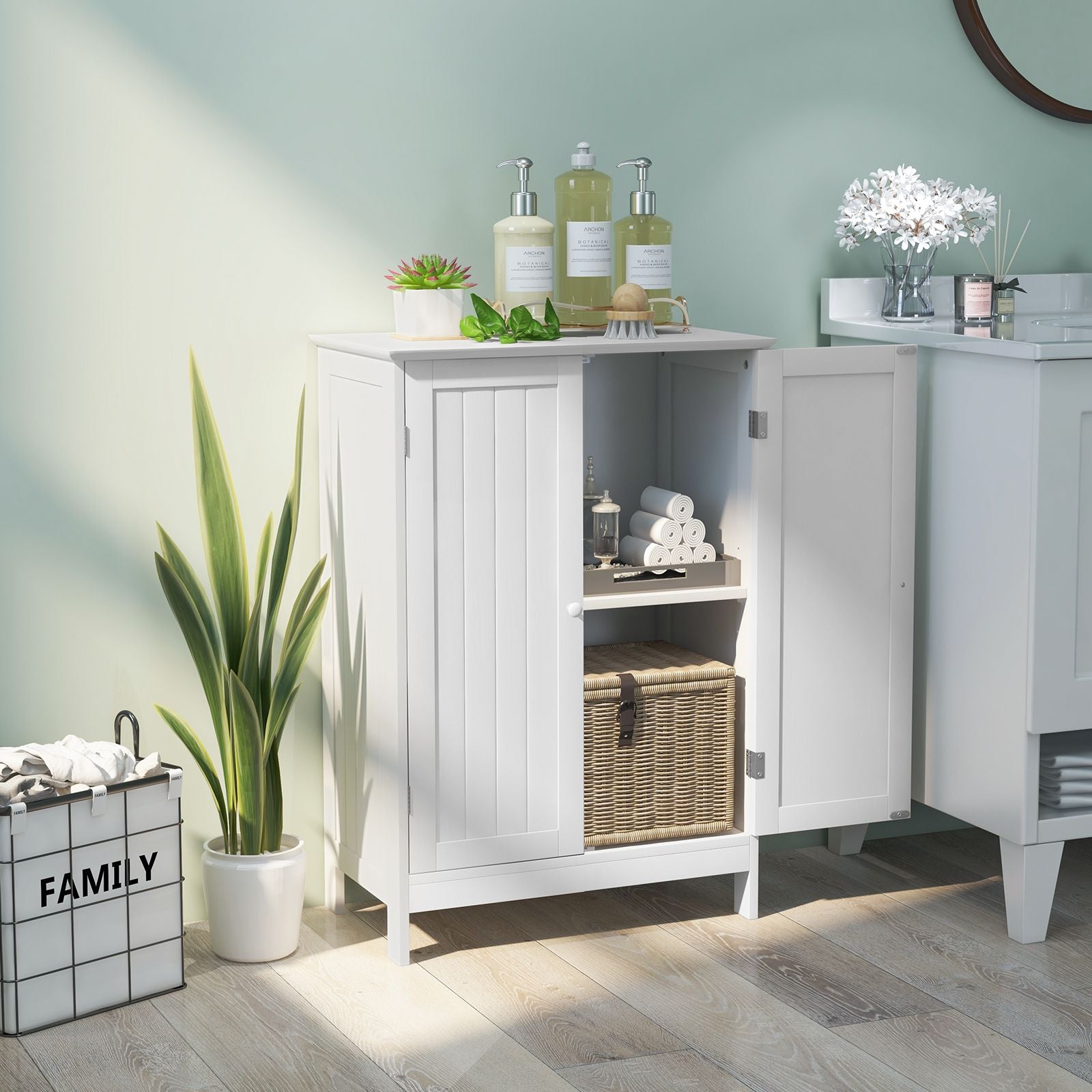 Double Door Bathroom Floor Cabinet with Adjustable Shelving