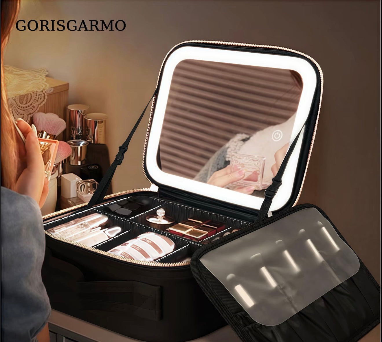 GORISGARMO Travel Makeup Bag with LED Mirror