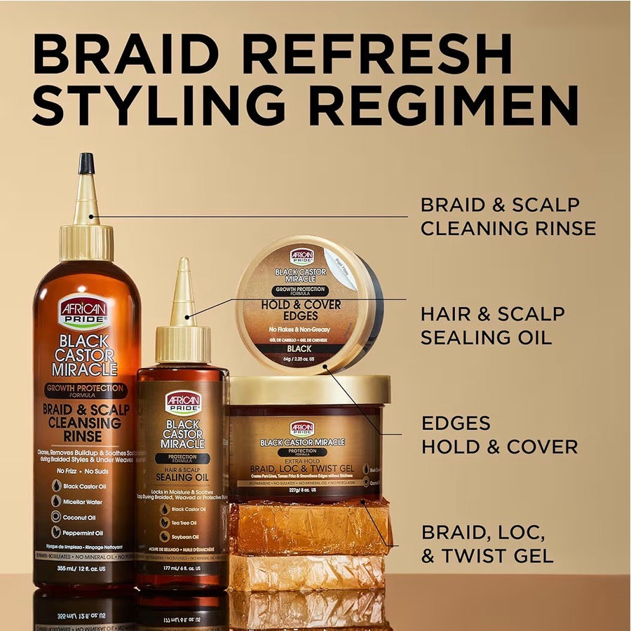 African Pride Black Castor Miracle Braid, Lock & Twist Gel 8 oz
