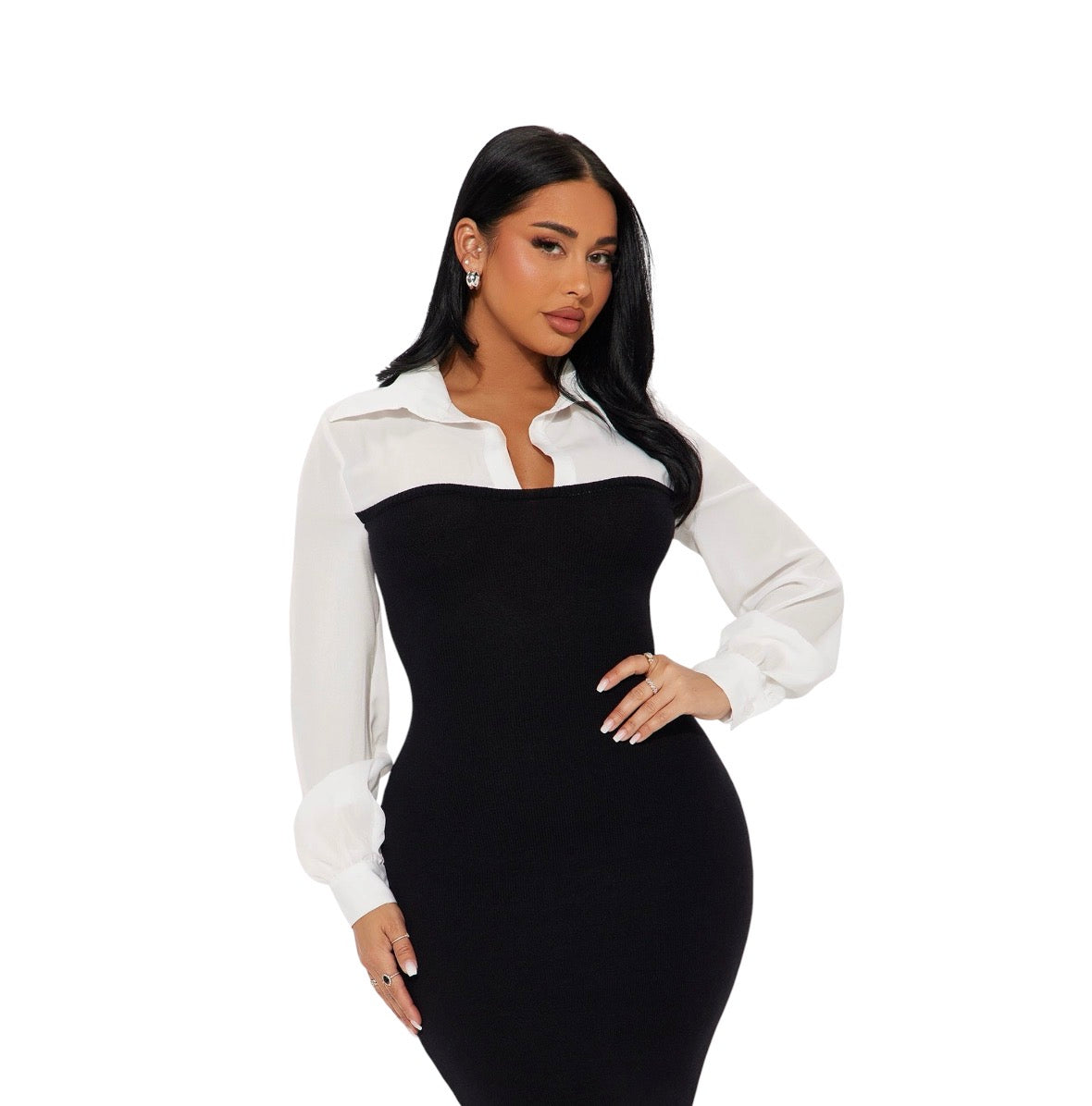 Maya Contrast Sweater Maxi Dress Black White