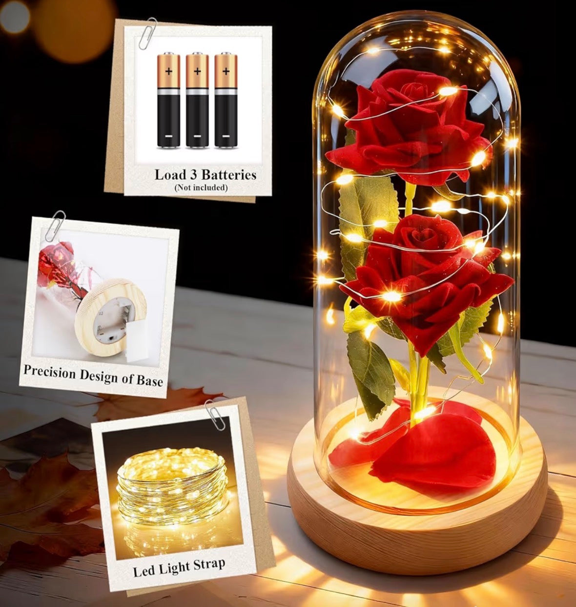 ADAZ Galaxy Rose Gift for Her,Light Up Rose Flowers for Women/Wife/Mother/Girlfriend,Artificial Flower Rose in Glass Dome Present for Valentines Day,Christmas,Birthday,Anniversary