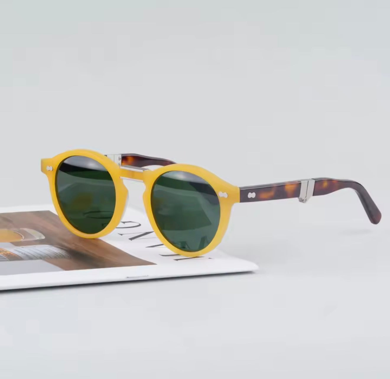 FOLD Round Acetate Foldable Sunglasses for Men and Women High Quality UV400 Outdoor Optical Prescription Classical Eyeglasses