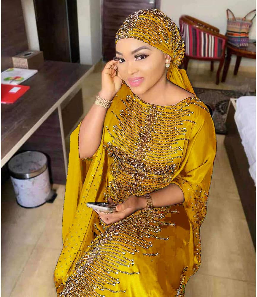 African Dresses for Women Fashion Beading Rhinestone Kaftan Maxi Dress