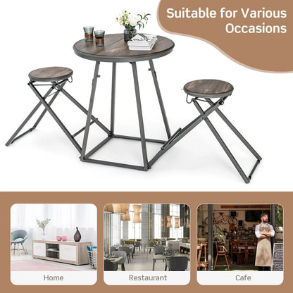 3-Piece Round Table Set with Two Foldable Stools