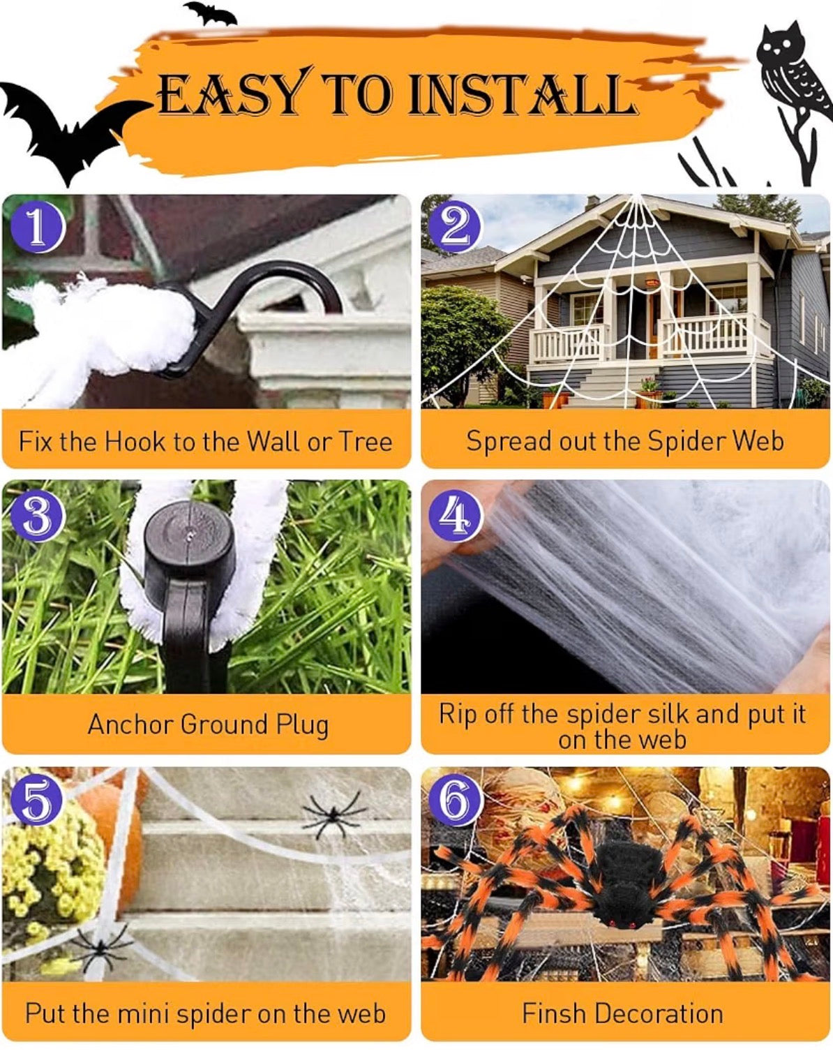Halloween Decorations Set | Orange Spider Balloons, Banners & Streamers