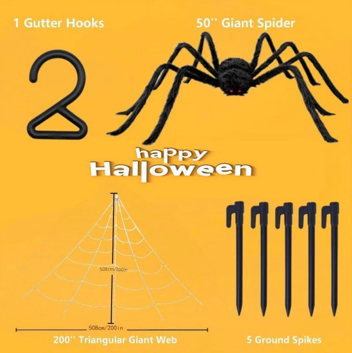 Giant Halloween Spider Web & 59-Inch Spider Decoration Set | 200-Inch Web