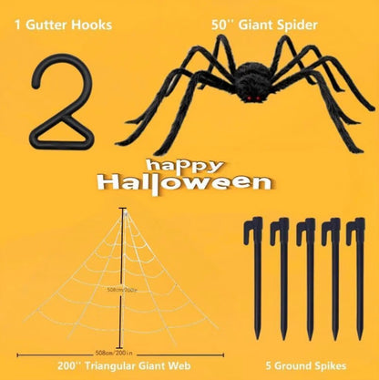 Giant Halloween Spider Web & 59-Inch Spider Decoration Set | 200-Inch Web