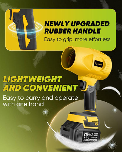Cordless Leaf Blower Portable Dust Cleaner Handheld Blowers 180000 RPM with Adjustable Speed for Patio Cleaning Drying Camping 2 Batteries Yellow
