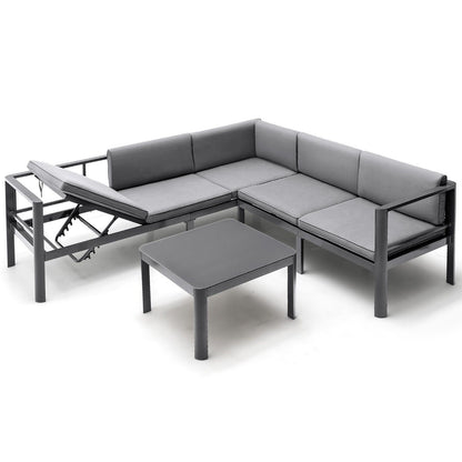 Aluminum Patio Sofa Set with Adjustable 6-Level Reclining Backrest - 3-Piece Ensemble