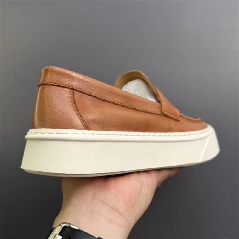Genuine Leather Man Retro Loafers Fashion Men Board Casual Shoe