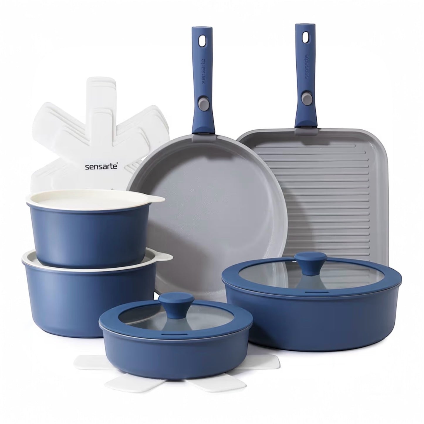 SENSARTE 17 Piece Pots and Pans Set, Nonstick Detachable Handle Cookware Set, Induction Kitchen Cookware Set with Removable Handle, Healthy Non Stick for RV, Dishwasher ＆ Oven Safe, PFOA Free (White)