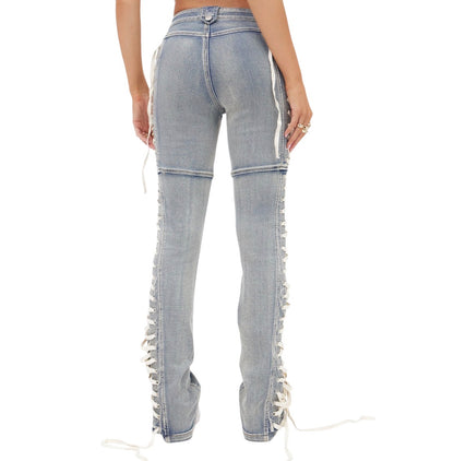 Jaw Dropper Stretch Lace Up Bootcut Jeans Medium Wash