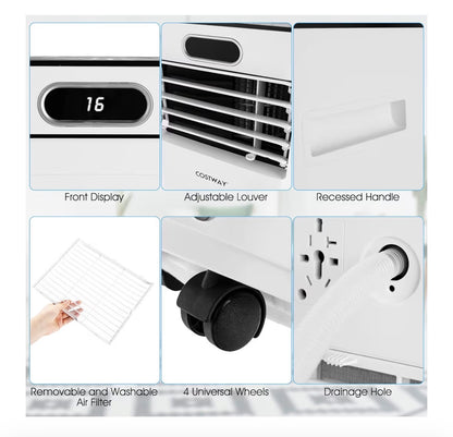 9000BTU Portable Air Conditioner, 4 in 1 Mobile Cooler, Dehumidifier, Fan with Sleep Mode, LED & Front Display, Remote Control, 2 Speeds, 24H Timer & Adapter