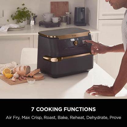 Foodi Flexdrawer Air Fryer, Dual Zone with Removable Divider, Large 10.4L Drawer, 7-In-1, Air-Fryer, Air Fry, Roast, Bake, Crisp, Non-Stick Dishwasher Safe Parts, Black and Copper, AF500UKCP