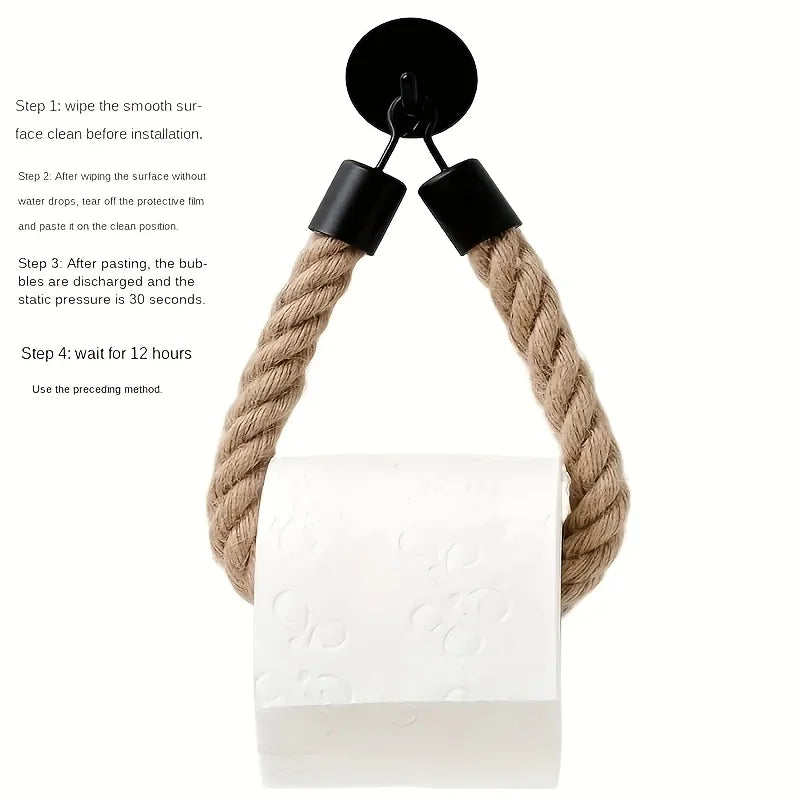 Toilet Roll Paper Holders Retro Hemp Rope Punchless Wall Mounted Rack Washroom Decor Tissue Holder Bathroom Storage Accessories