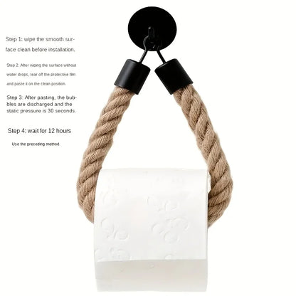 Toilet Roll Paper Holders Retro Hemp Rope Punchless Wall Mounted Rack Washroom Decor Tissue Holder Bathroom Storage Accessories