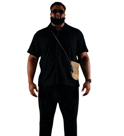 Dean Textured Short Sleeve Button Up Shirt Black