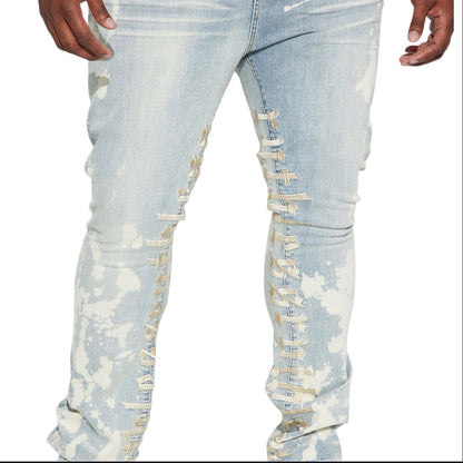 Ruthless Embroidered Stacked Skinny Flare Jeans Bleach Blue Wash