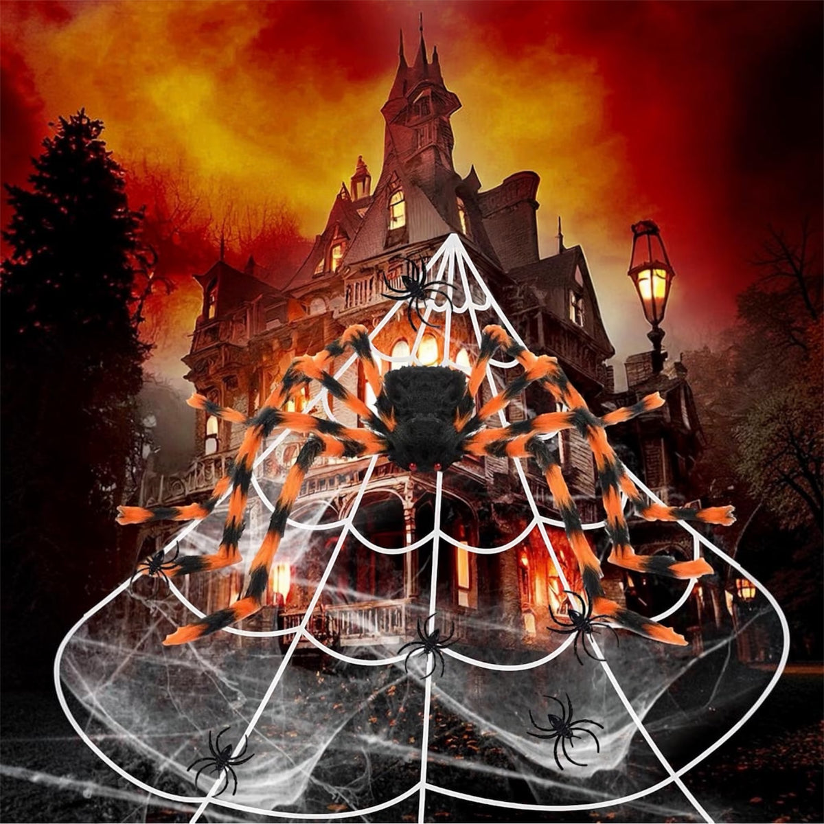 Halloween Decorations Set | Orange Spider Balloons, Banners & Streamers
