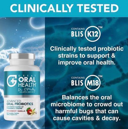 Oral Probiotics for Bad Breath Adults 7 Strain 60 Tablets Strawberry Vanilla