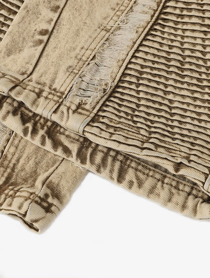 DISTRESSED RAW-EDGE PANEL SCULPTED WIDE-LEG JEANS