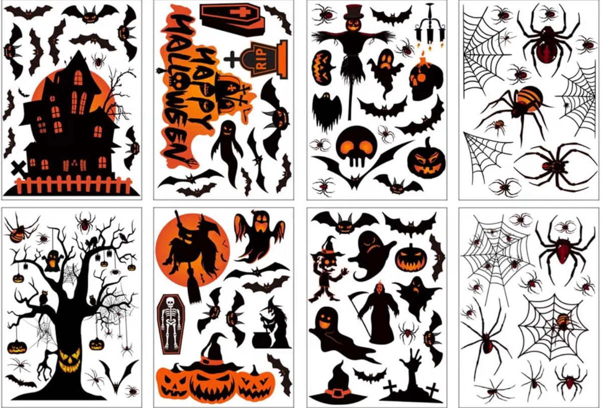 8 Sheets Reusable Halloween Window Stickers – Bats, Ghosts & Pumpkins | Minja Superstore
