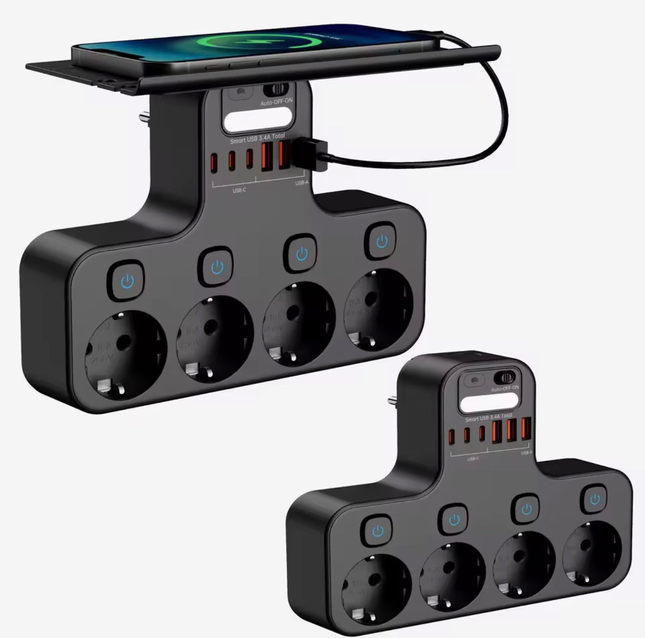 4000W EU Power Strip with USB-C and Smart Night Light