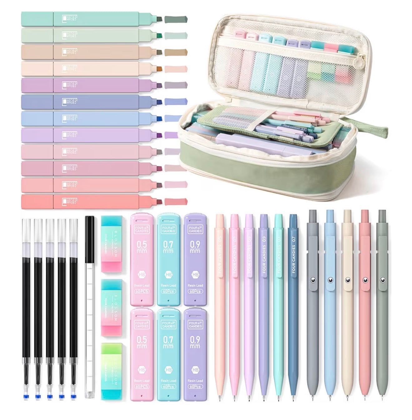 Four Candies 39 Piece Pencil Case Stationery Set