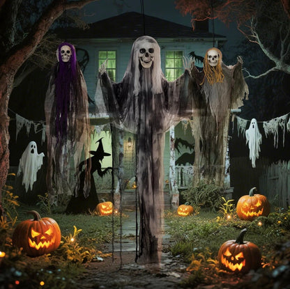 HOMCOM Hanging Skeleton Halloween Decorations Set of 3 90/110/170cm