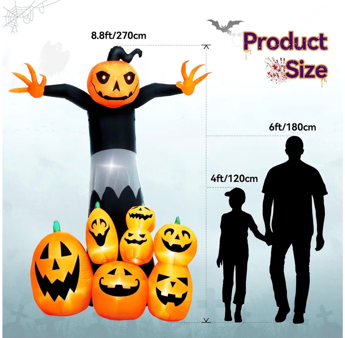 Warmiehomy 8.8FT Halloween Inflatable Giant Pumpkin Ghost