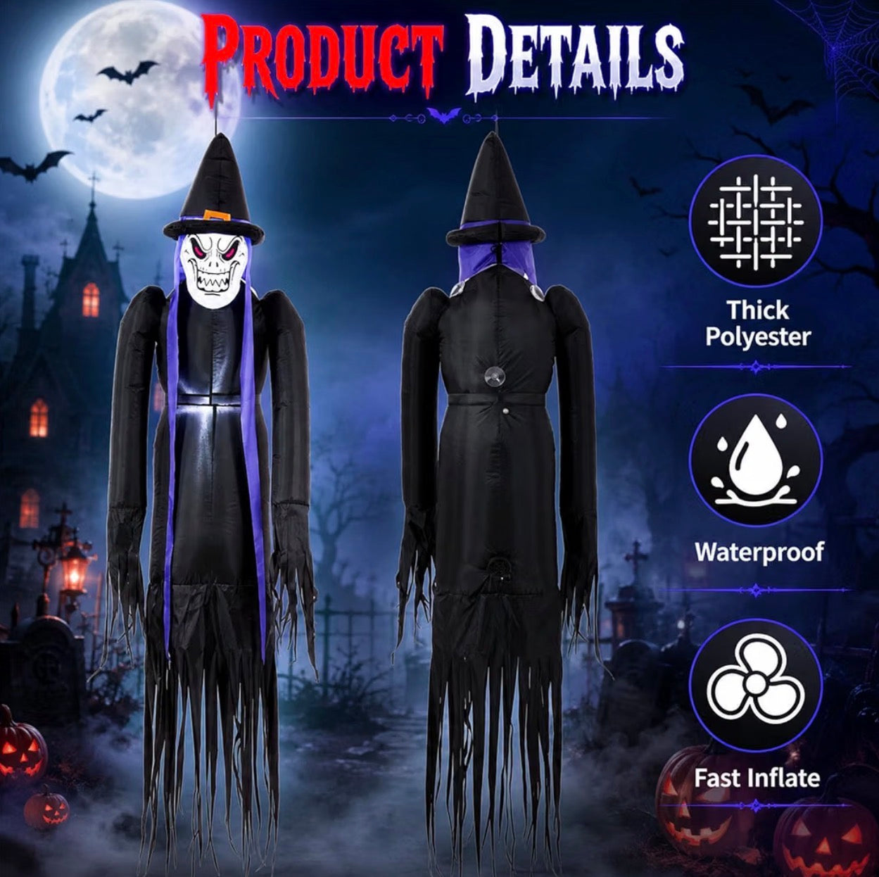 Warmiehomy 6FT Halloween Inflatable Hanging Evil Witch Decoration