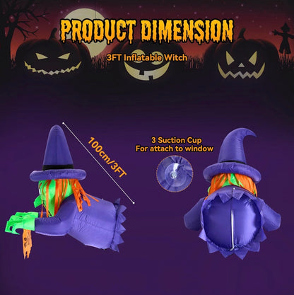 Warmiehomy 3FT Halloween Inflatable Scary Witch Window Decoration