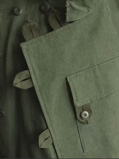 Swedish motorcycle jacket, men's retro military green casual cropped jacket, 100% cotton canvas workwear asymmetric safari style