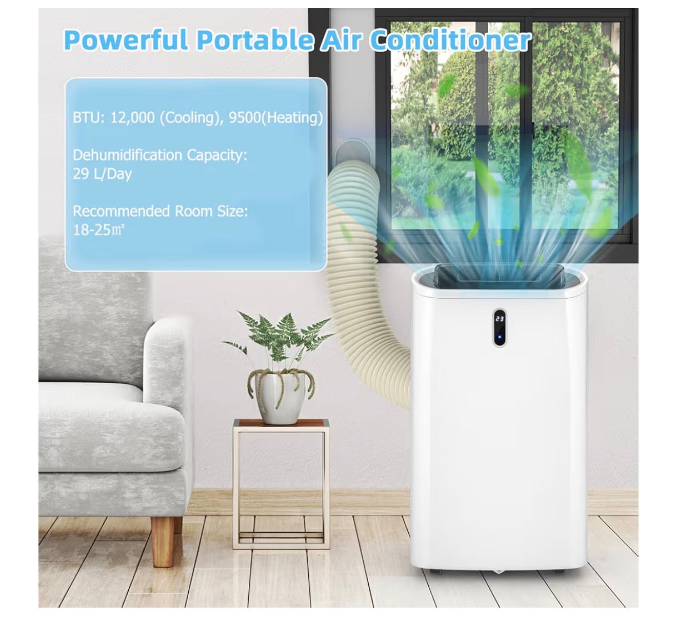 TANGZON 5-in-1 Portable Air Conditioner 12000 BTU, Mobile Air Conditioning Unit, Heater, Dehumidifier, 3 Speeds Fan with Sleep Mode, Remote Control, 24H Timer, Digital Display & Window Kit, AC Unit
