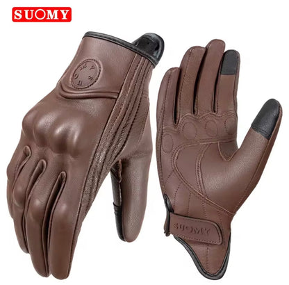 Leather Motorcycle Gloves for Men & Women Touchscreen Retro Riding Gloves