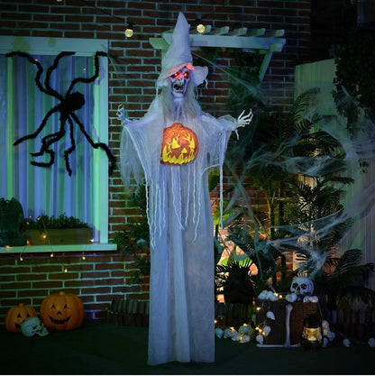 HOMCOM 6ft 170cm Animated Hanging Skeleton Witch Halloween Decoration